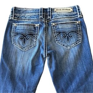 Rock Revival Black Straight Blue Denim 5 Pocket Distressed Jeans Women’s Size 28